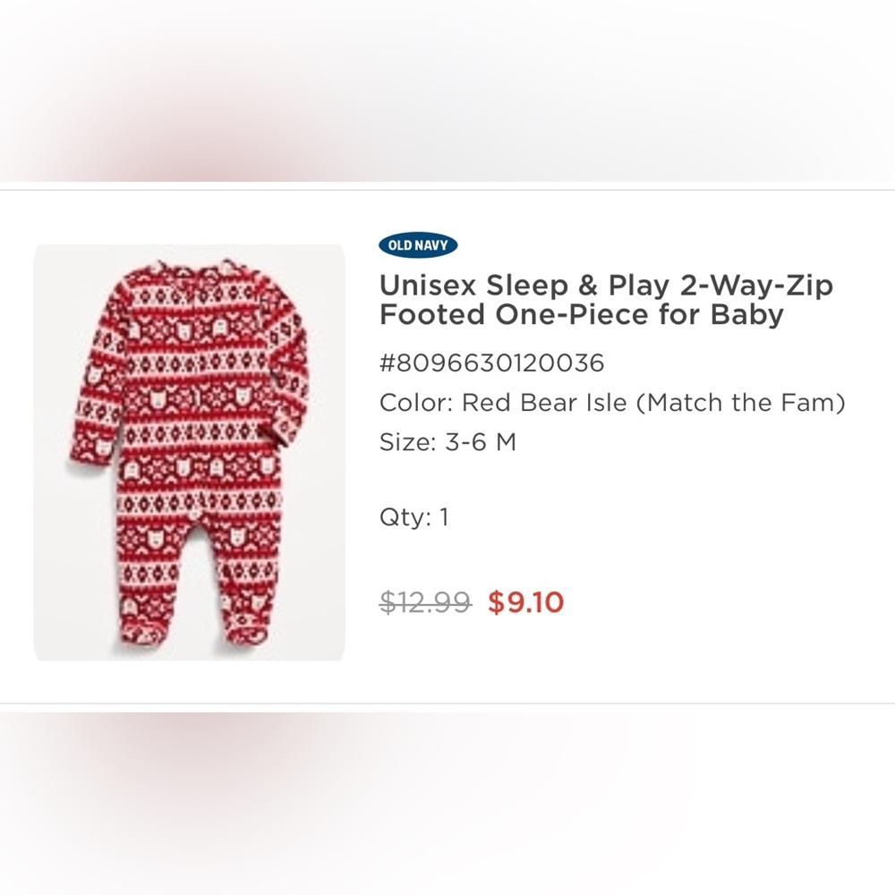 New in bag old navy red bear Christmas pajamas for baby in 3-6 months size